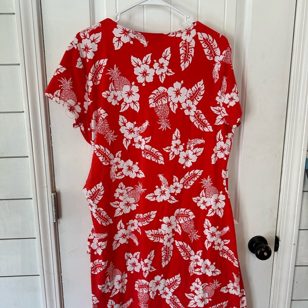 Lands' End Vibrant Red Dress with White Floral Design - Picture 5 of 6
